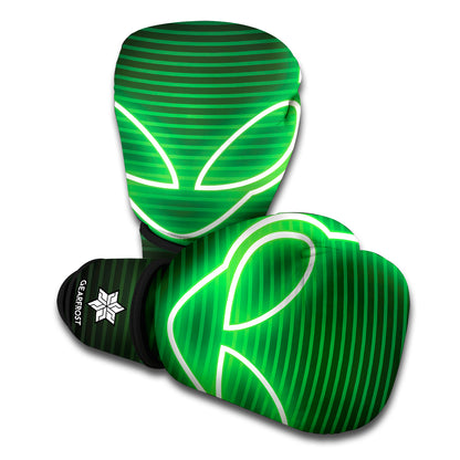 Green Light Alien Print Boxing Gloves