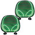 Green Light Alien Print Car Headrest Covers