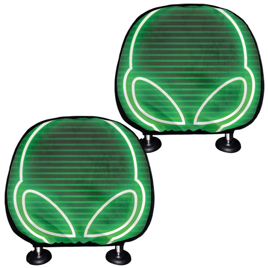 Green Light Alien Print Car Headrest Covers