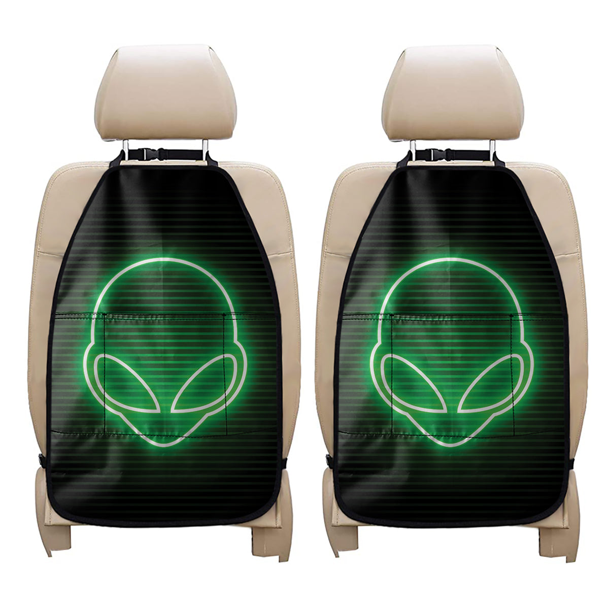 Green Light Alien Print Car Seat Organizers