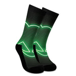 Green Light Alien Print Crew Socks