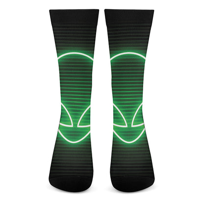 Green Light Alien Print Crew Socks