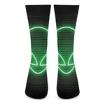 Green Light Alien Print Crew Socks