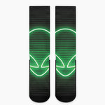 Green Light Alien Print Crew Socks