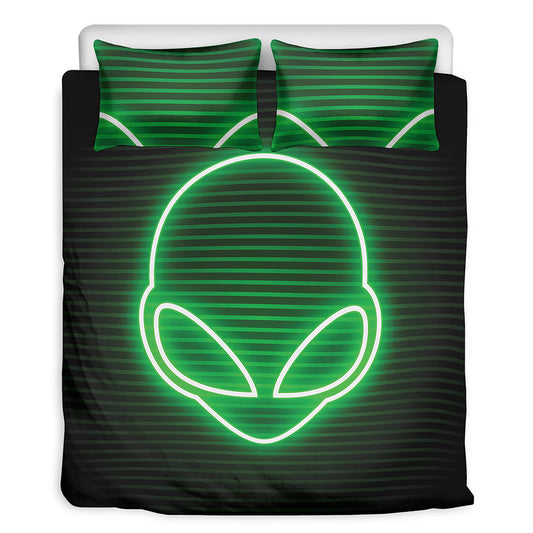 Green Light Alien Print Duvet Cover Bedding Set