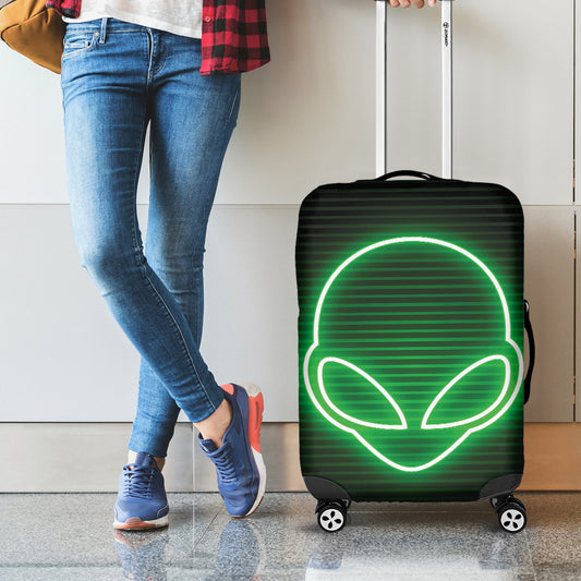 Green Light Alien Print Luggage Cover