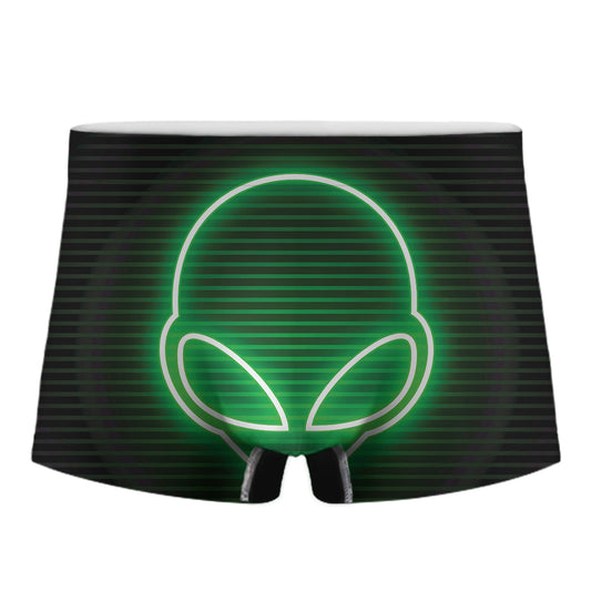 Green Light Alien Print Men's Boxer Briefs