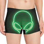Green Light Alien Print Men's Boxer Briefs