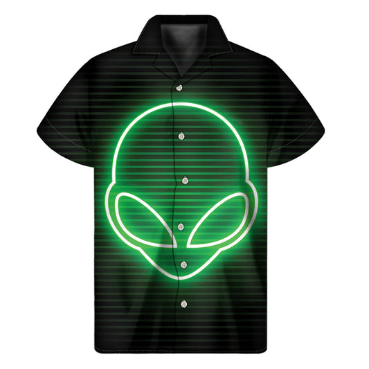Green Light Alien Print Men's Short Sleeve Shirt