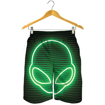 Green Light Alien Print Men's Shorts