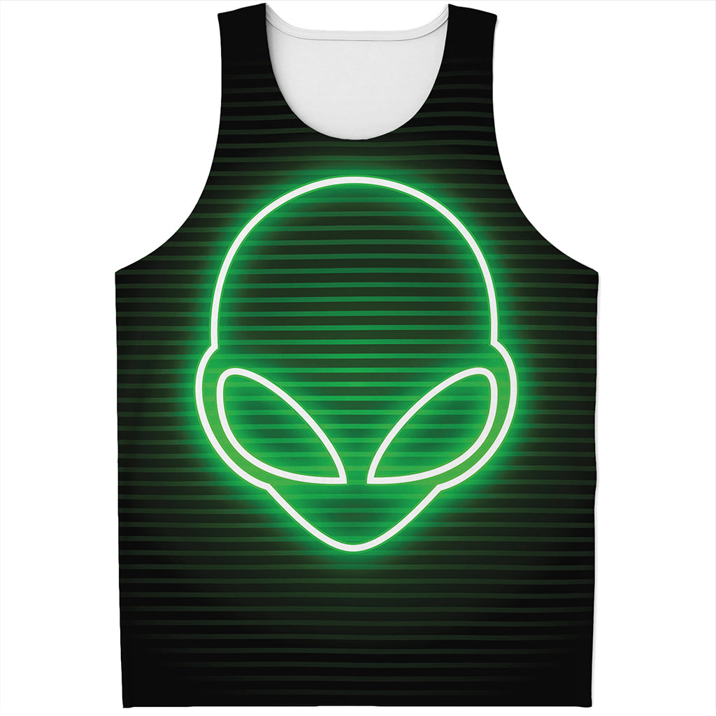 Green Light Alien Print Men's Tank Top