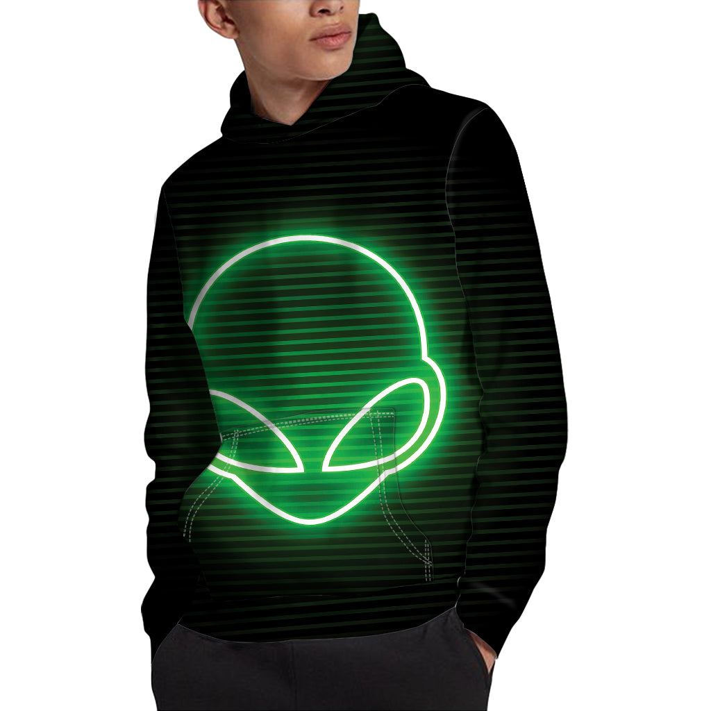 Green Light Alien Print Pullover Hoodie