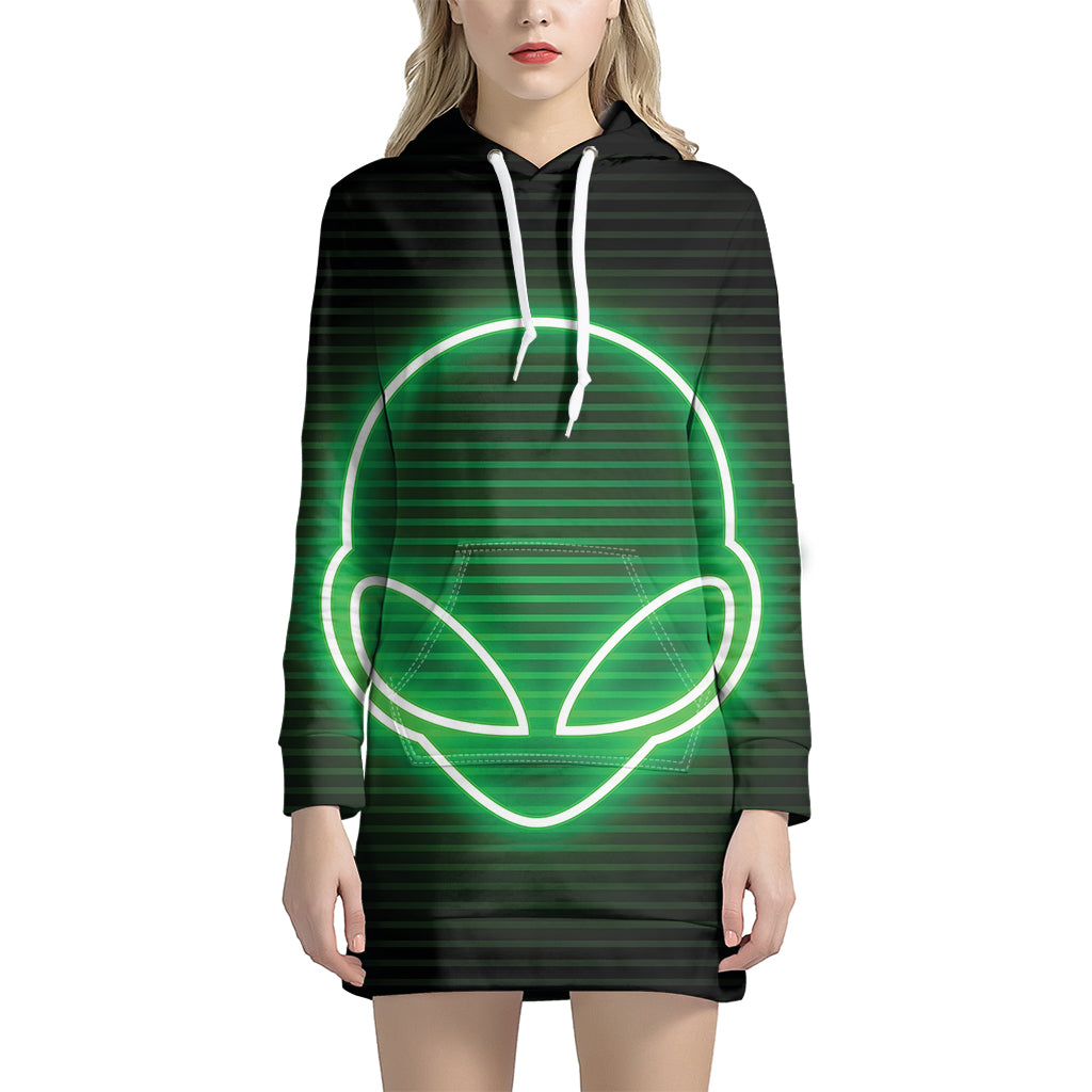 Green Light Alien Print Pullover Hoodie Dress