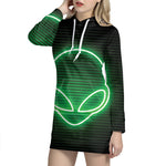 Green Light Alien Print Pullover Hoodie Dress