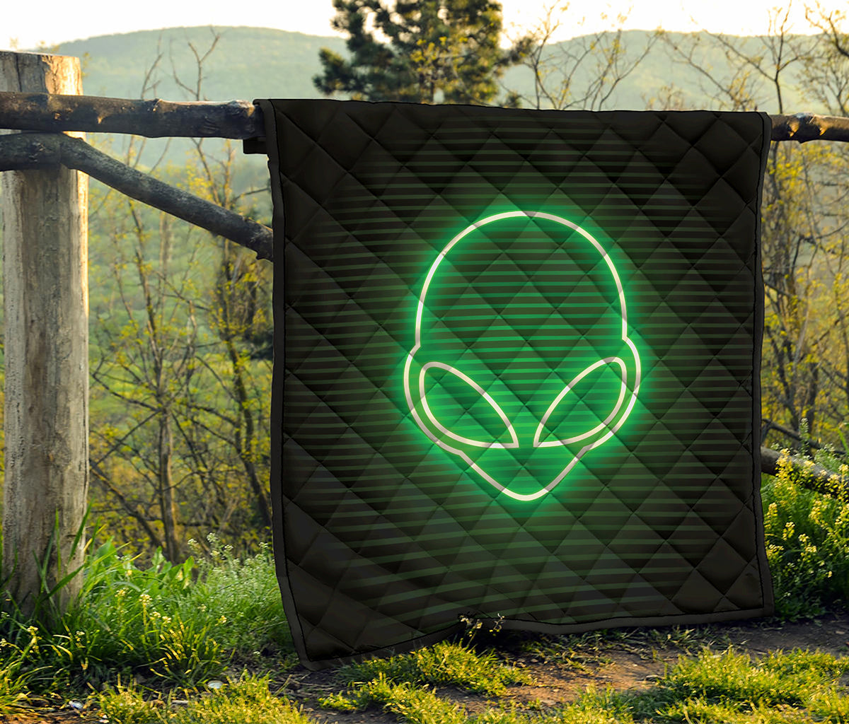 Green Light Alien Print Quilt