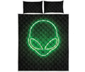Green Light Alien Print Quilt Bed Set