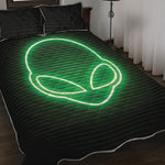 Green Light Alien Print Quilt Bed Set