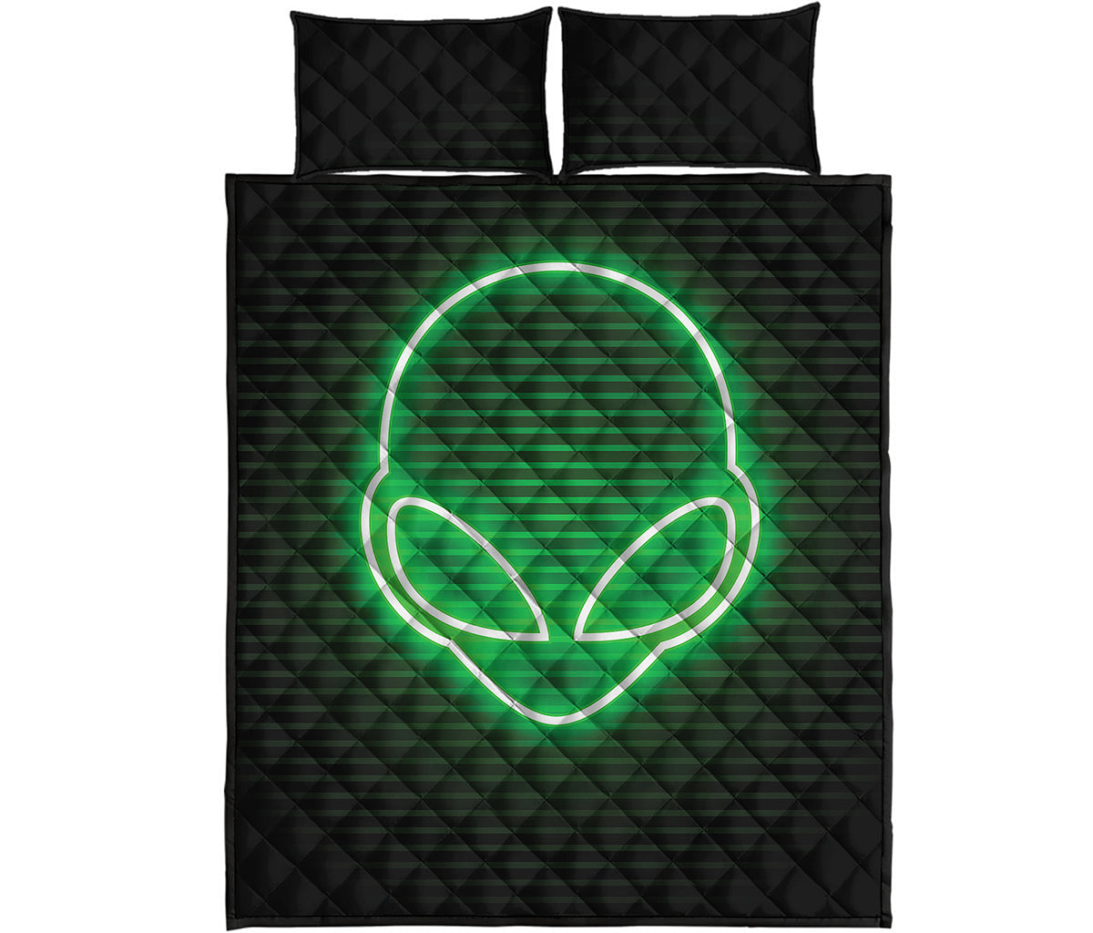 Green Light Alien Print Quilt Bed Set