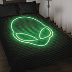 Green Light Alien Print Quilt Bed Set