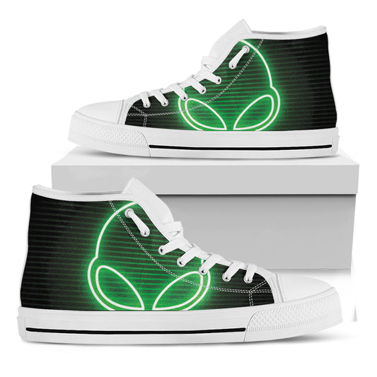 Green Light Alien Print White High Top Shoes