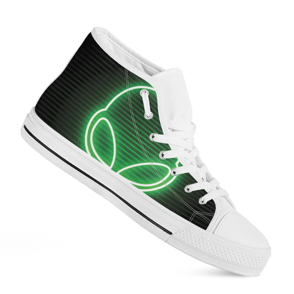 Green Light Alien Print White High Top Shoes
