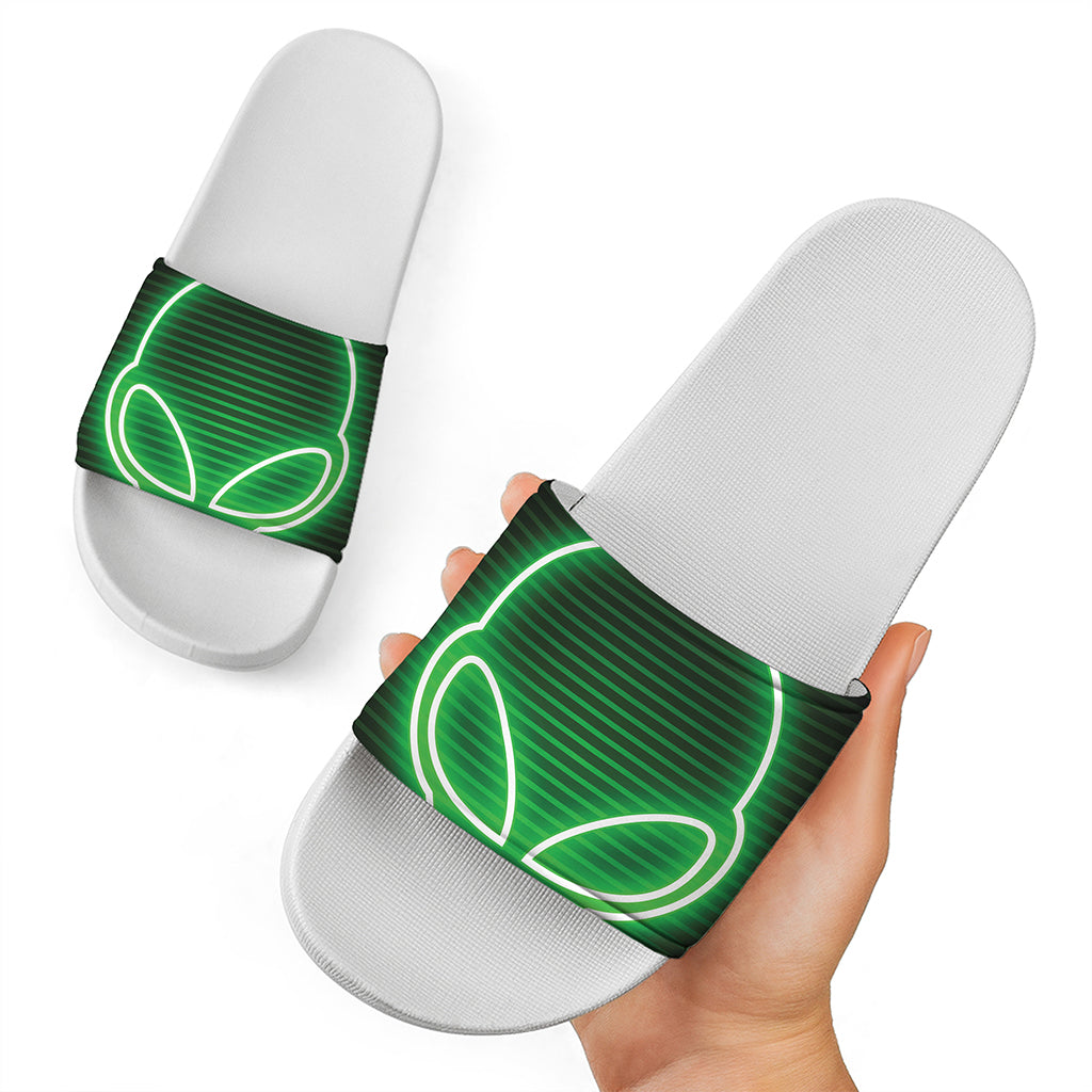 Green Light Alien Print White Slide Sandals
