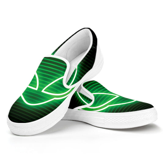 Green Light Alien Print White Slip On Shoes