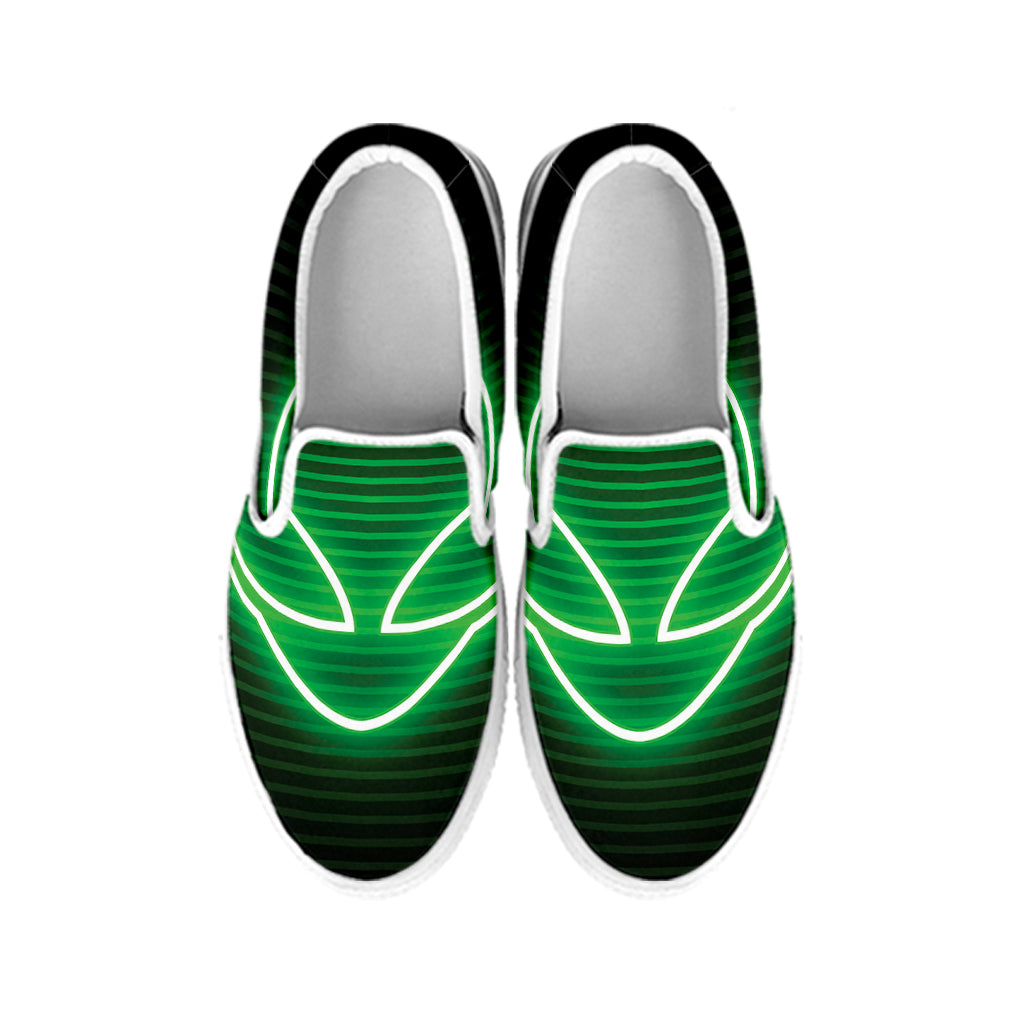 Green Light Alien Print White Slip On Shoes