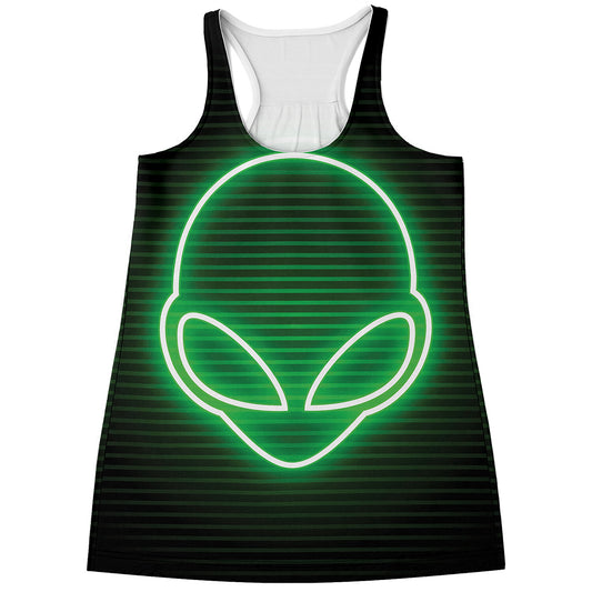 Green Light Alien Print Women's Racerback Tank Top
