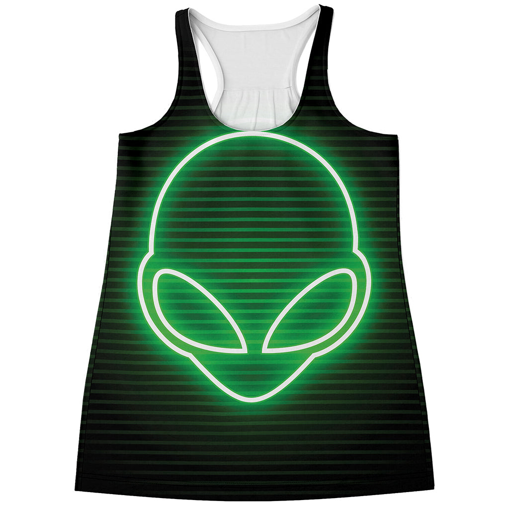 Green Light Alien Print Women's Racerback Tank Top