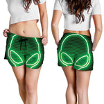 Green Light Alien Print Women's Shorts