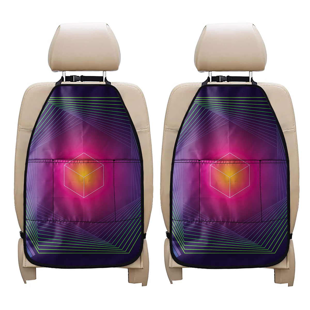 Green Light EDM Geometric Print Car Seat Organizers