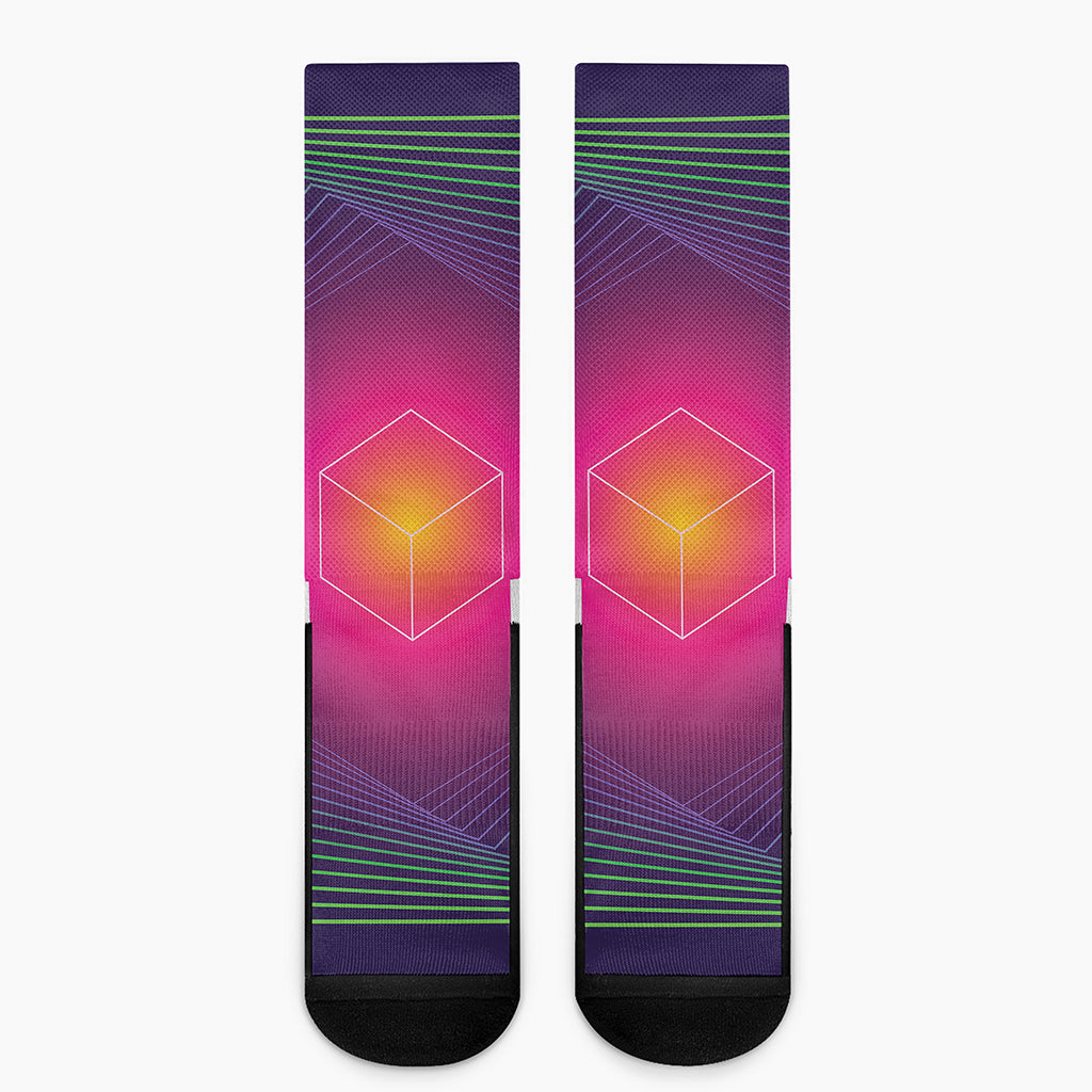 Green Light EDM Geometric Print Crew Socks