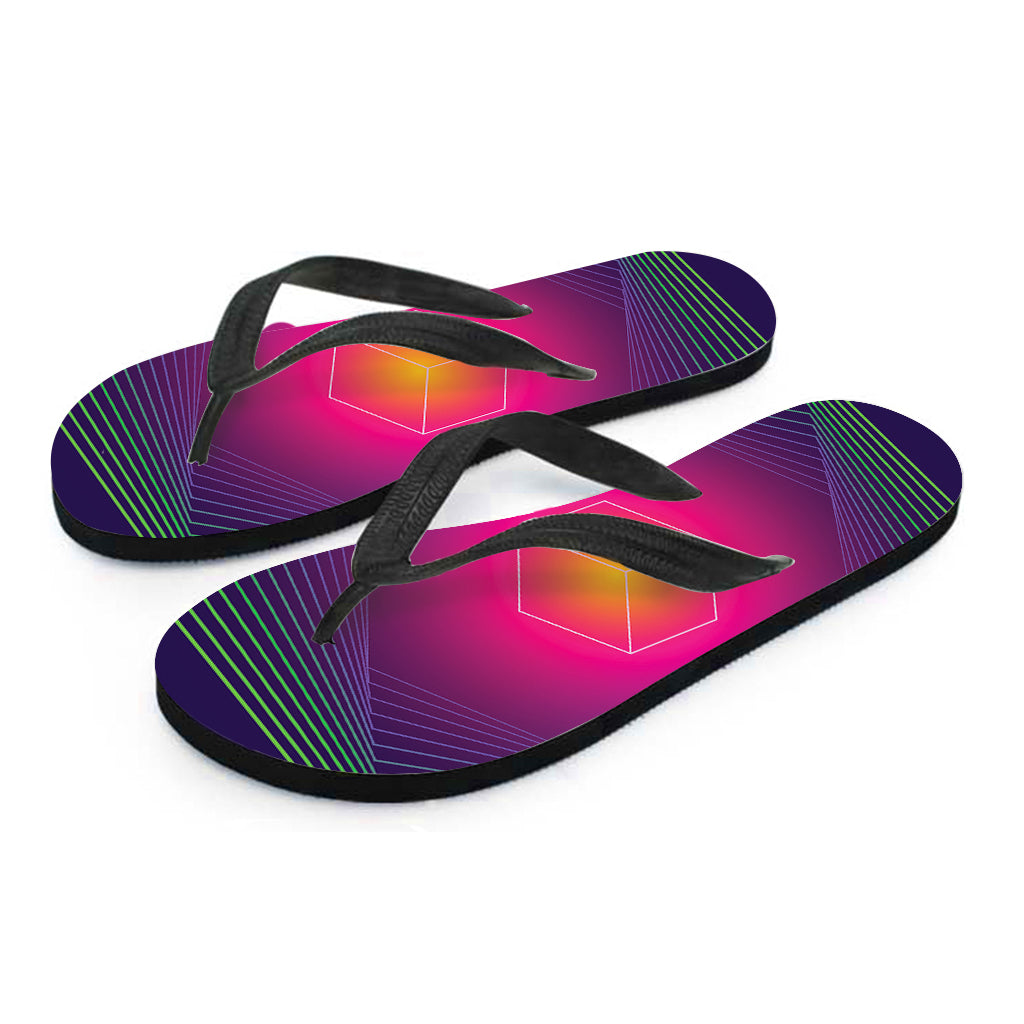 Green Light EDM Geometric Print Flip Flops