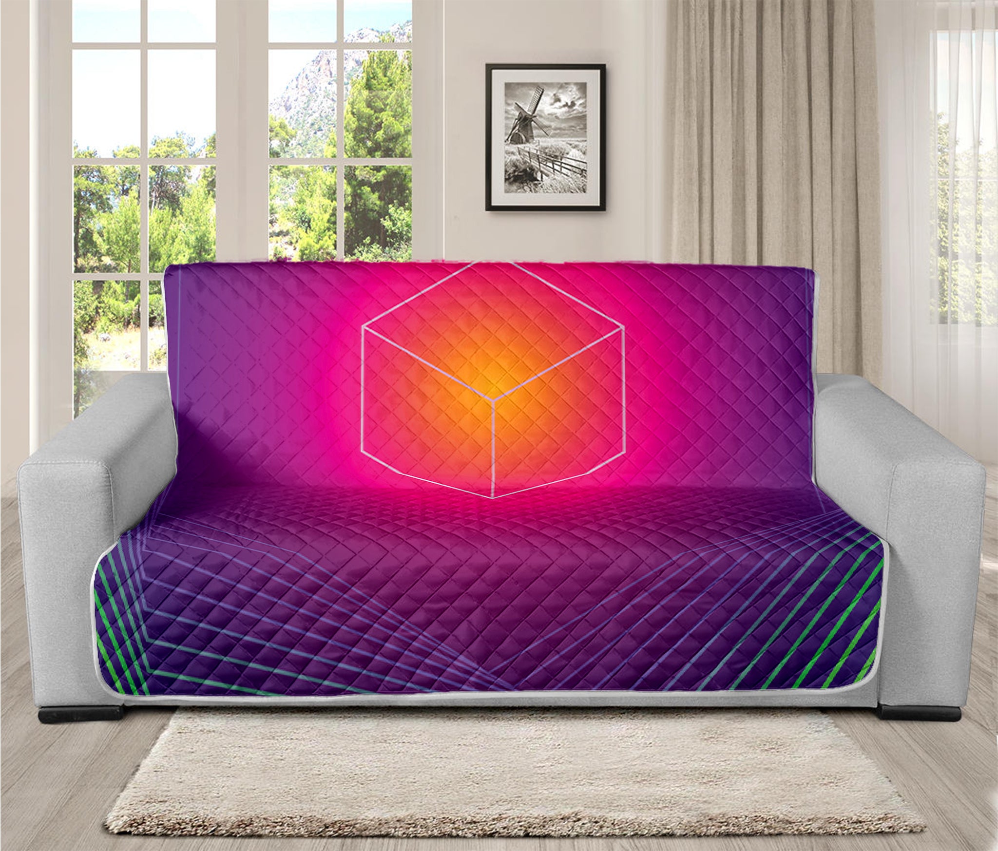 Green Light EDM Geometric Print Futon Protector