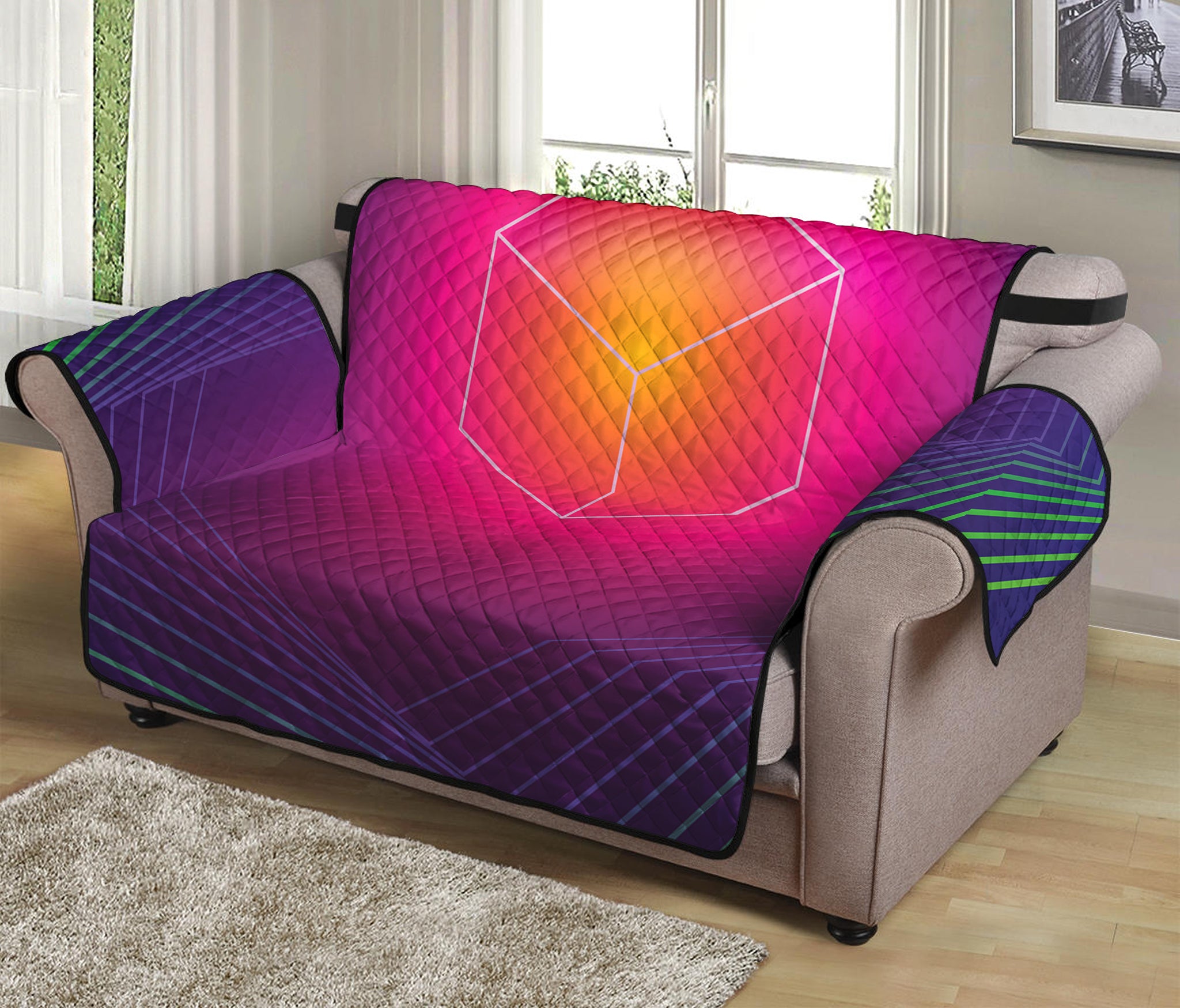 Green Light EDM Geometric Print Loveseat Protector