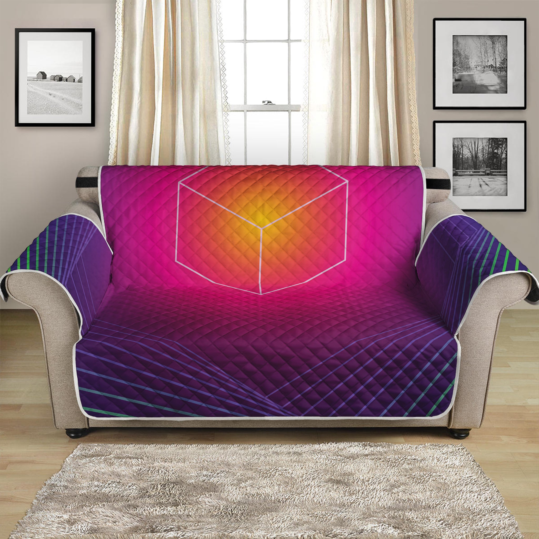 Green Light EDM Geometric Print Loveseat Protector