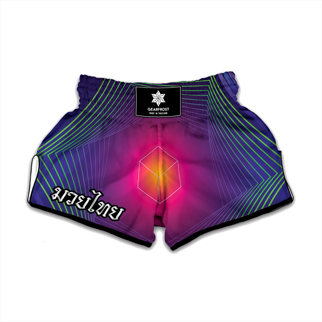 Green Light EDM Geometric Print Muay Thai Boxing Shorts