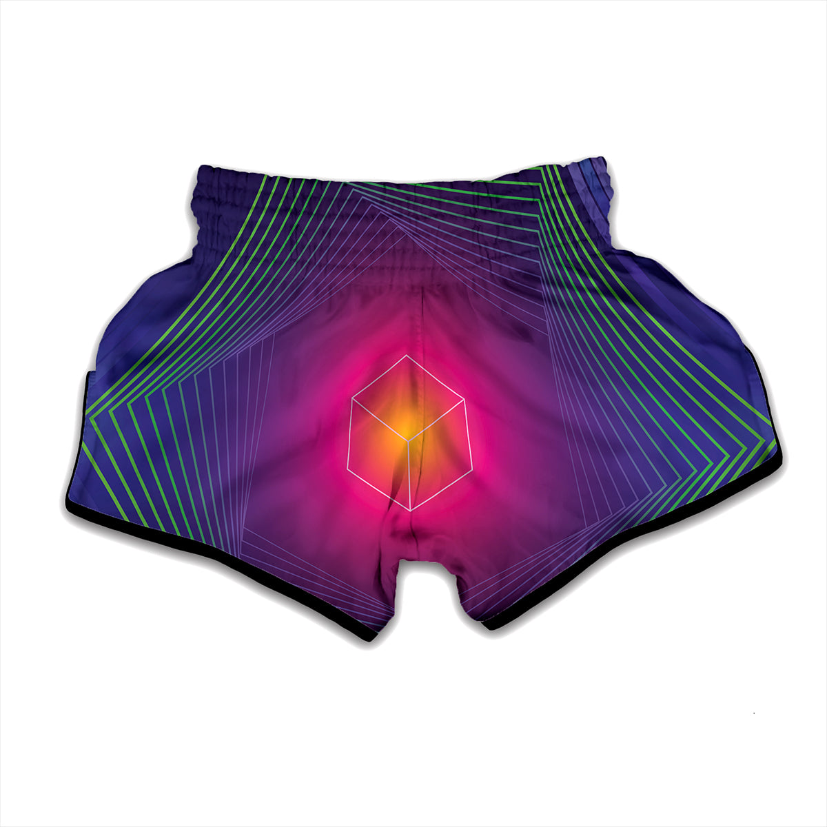 Green Light EDM Geometric Print Muay Thai Boxing Shorts