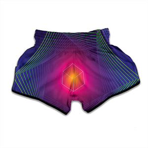 Green Light EDM Geometric Print Muay Thai Boxing Shorts