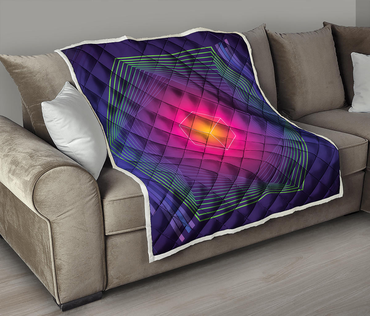 Green Light EDM Geometric Print Quilt