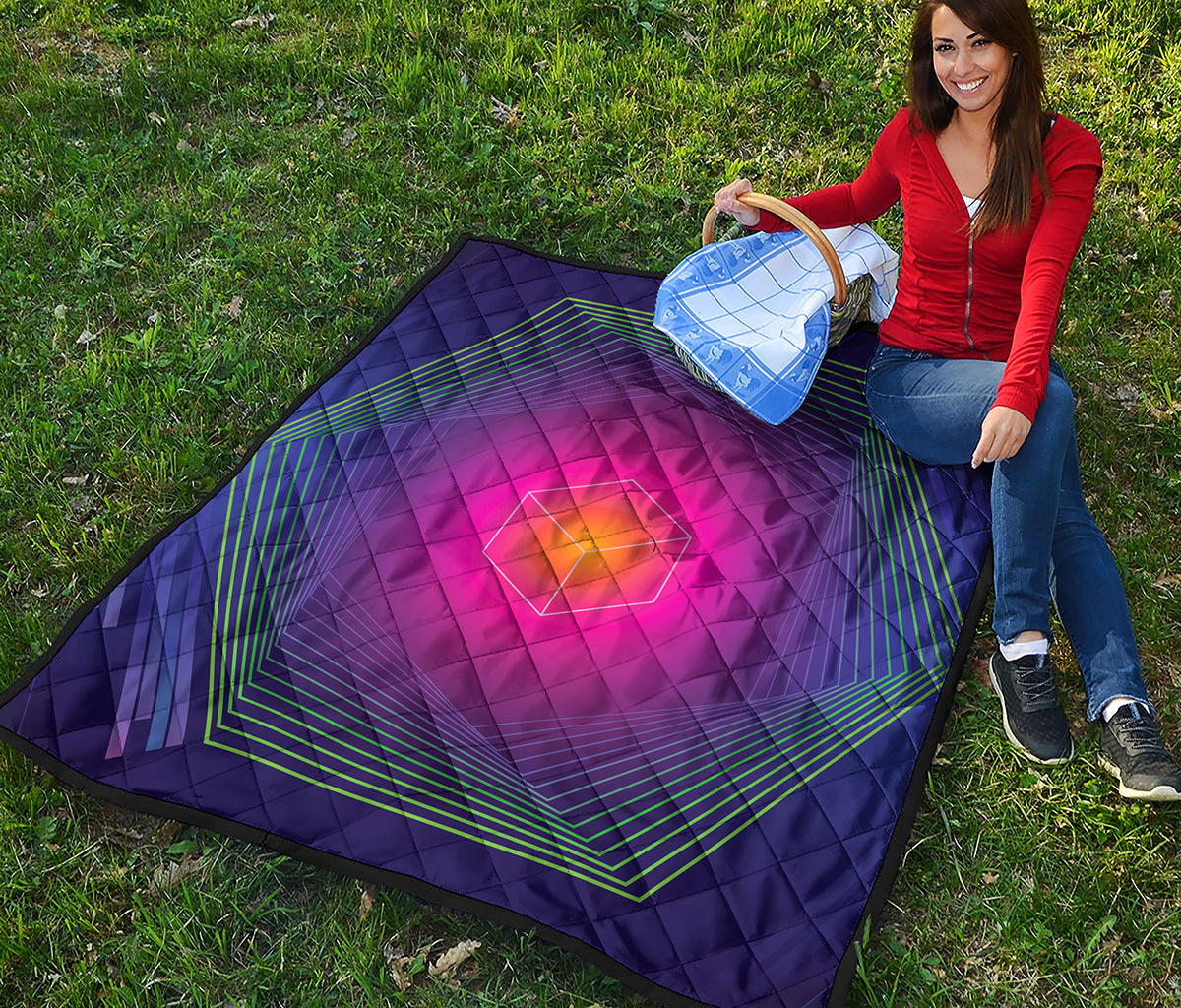 Green Light EDM Geometric Print Quilt