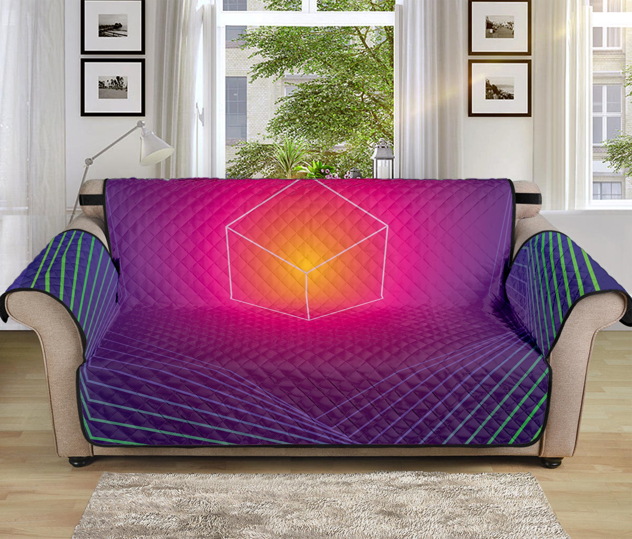 Green Light EDM Geometric Print Sofa Protector