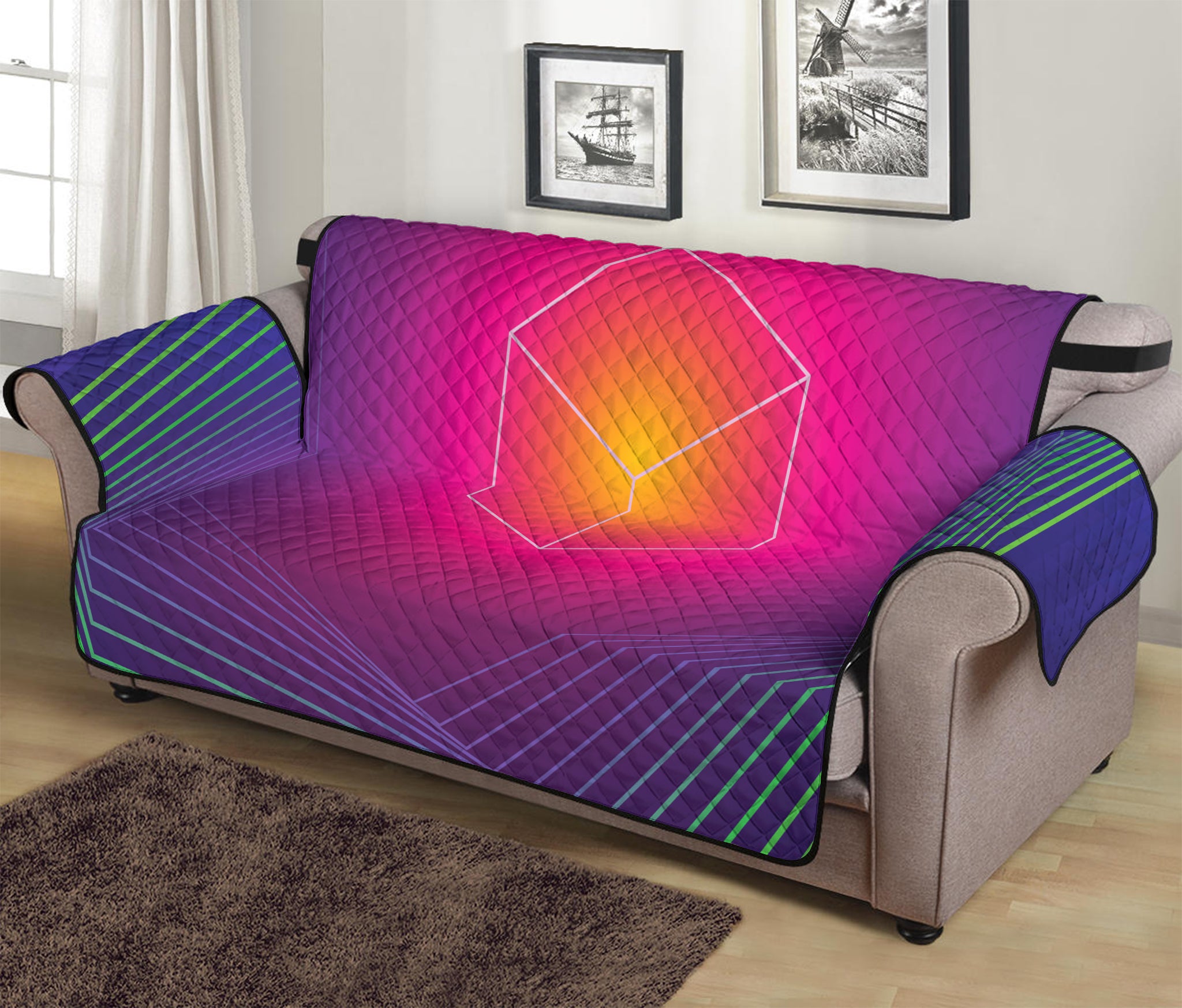 Green Light EDM Geometric Print Sofa Protector