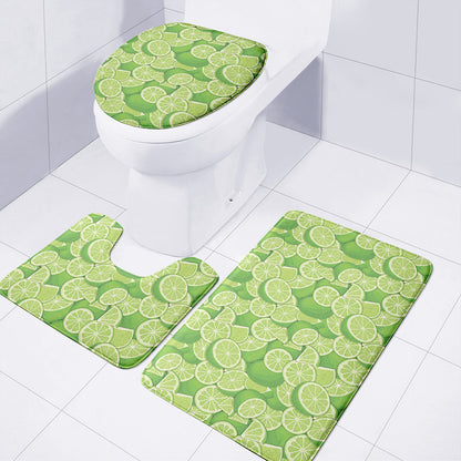 Green Lime Pattern Print 3 Piece Bath Mat Set