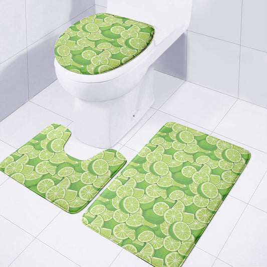 Green Lime Pattern Print 3 Piece Bath Mat Set