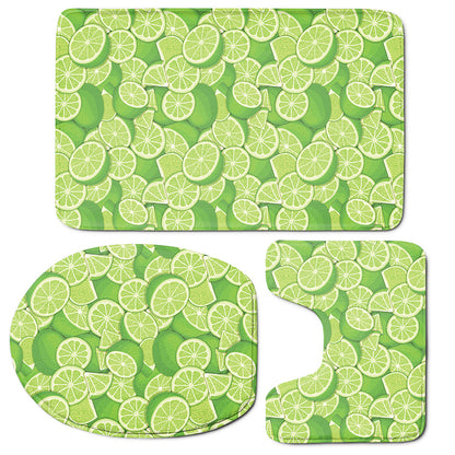 Green Lime Pattern Print 3 Piece Bath Mat Set