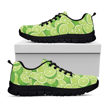 Green Lime Pattern Print Black Sneakers