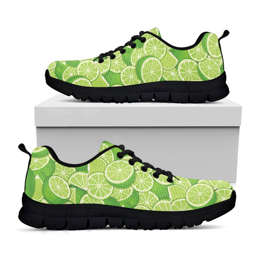 Green Lime Pattern Print Black Sneakers