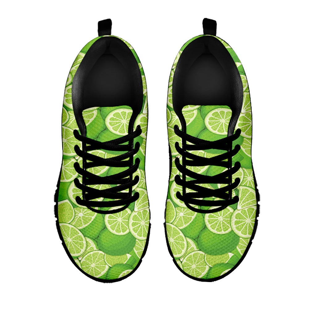 Green Lime Pattern Print Black Sneakers